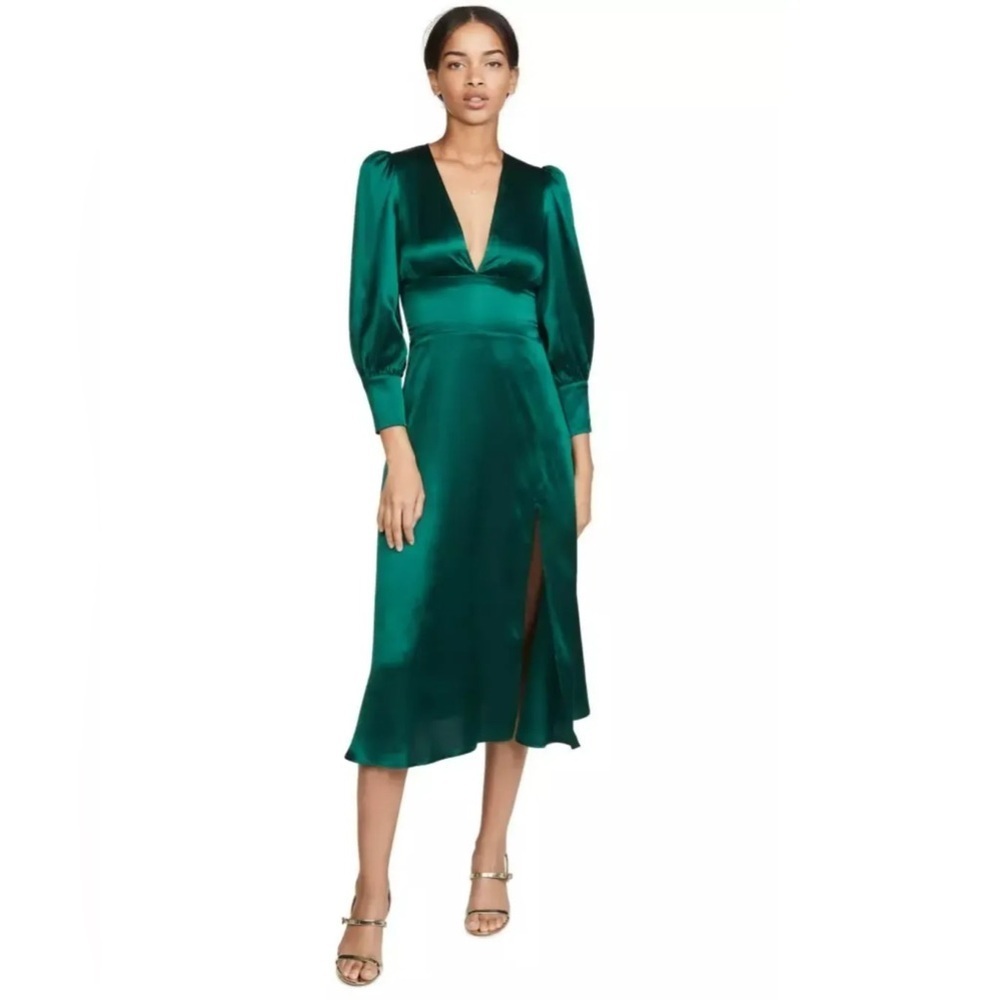 Reformation Women's Keats Deep Green Event Pure Silk Dress